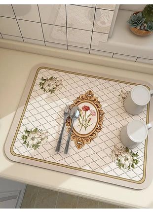 Super Absorbent Large Kitchen Absorbent Mat Antiskid Draining Coffee Dish Drying Mat Quick Dry Bathroom Drain Pad Tableware Mat E-Goods Store