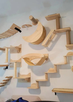 Wall Mounted Cat Climbing Shelves Cat House Cat Bridge Cat Hammock with Scratching Post and Pedals or Stairway for Kittens Dropshipman