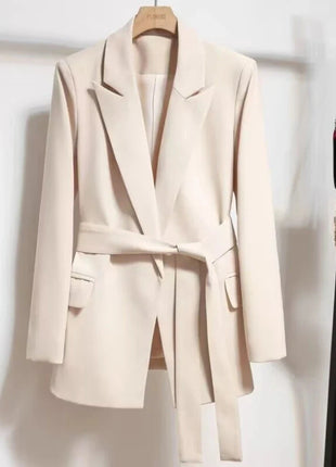 Women's Blazers Spring Autumn Suit Coat Beige Tie Up Jacket Slim Fit Stylish Top Outerwear Office Lady Blazer for Women Clothing QDMUCHENLUOKE Store