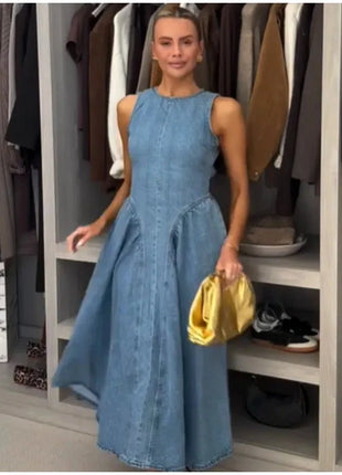 Fashion Solid Long Denim Vestidos Women Sleeveless OffShoulder Lace Up Backless Square Neck Jeans Dresses 2025 Chic Street Wear PfotenSpaß