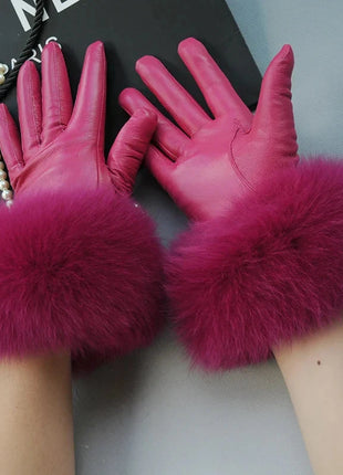 Women's Genuine Sheepskin Leather Gloves Warmth way Store