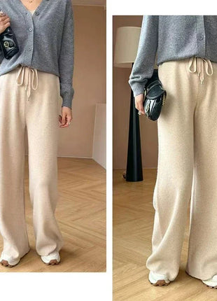 Bxoxo Autumn Casual Wide Leg Pants for Women High Waist Drawstring Soft Warm All Match Pants Korean Solid Simple Straight Trousers New Suli Store