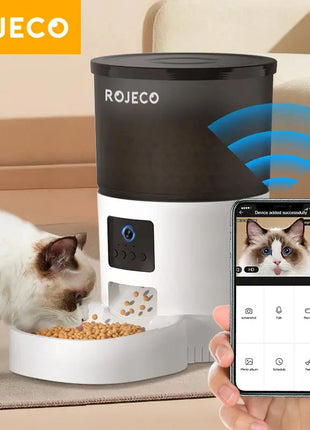 ROJECO Automatic Cat Feeder With Camera Video Cat Food Dispenser Pet Smart Voice Recorder Remote Control Auto Feeder For Cat Dog Dropshipman
