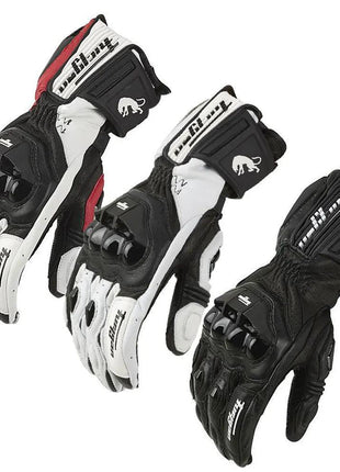 Leather Motorcycle Gloves Black White Red Racing Genuine Leather Motorbike Road Racing Team Glove Summer Winter Rider Gloves AHT Automobiles And Motorcycles Store