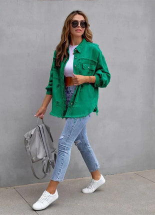 Raw-Edges Denim Jacket | Casual Women’s Outerwear for Spring & Autumn 🌼 PEPE 's Hoodie Sportswear Store