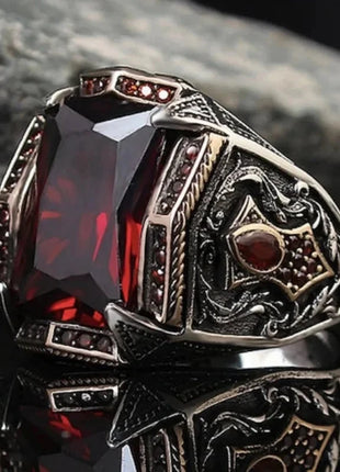 Men's Vintage Retro Handmade Carving Pattern Inlay Zircon Punk Ring Stone's Store