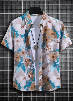 Stripe Men's Shirt Flower 3d Print Shirt Casual Short-sleeved Tops Beach Party Shirts Man Hawaiian Shirt Male Clothes Loose Super Shirt Store