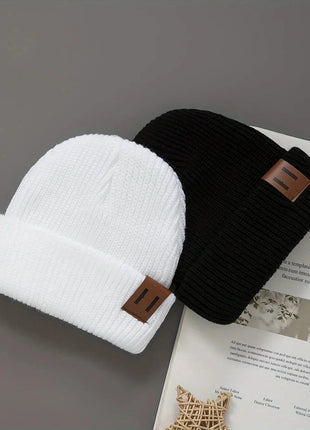 3 Pcs Boys Knit Leather Patch Beanie Hat Stone's Store