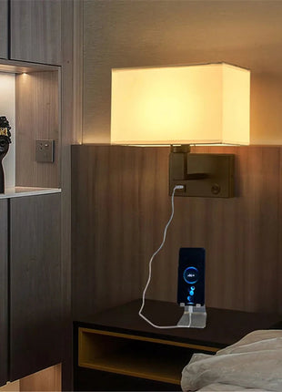 Minimalist Wall Sconces with Rectangle Fabric Shade - USB Wall Lights Guwai Lighting Store