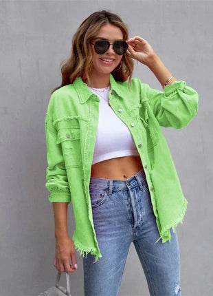 Raw-Edges Denim Jacket | Casual Women’s Outerwear for Spring & Autumn 🌼 PEPE 's Hoodie Sportswear Store