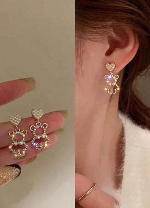 Cartoon Bear Pendant Zircon Earrings Niche Design All-Match Earrings Graceful and Fashionable Wholesale and Retail Shop1100214136 Store
