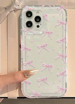 Cute Pink Heart Bow Case for IPhone 16 15 14 13 12 11 Pro Max 13 12Mini XS XR 7 8Plus SE 2022 Shockproof Soft Clear Cases Coque Shop5316012 Store