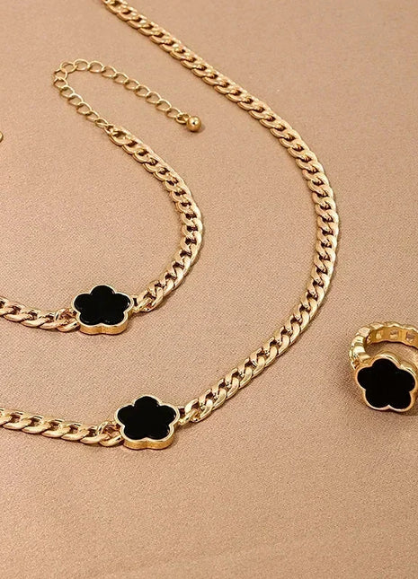 Adjustable 18K Gold-Plated Modern Bar Bracelet and Ring Jewelry Set NEULRY neulry Store