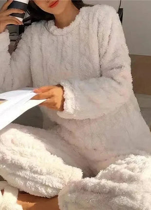 Soft Coral Velvet Jacquard Warm Pajama Set for Women Cozy Loungewear Outerwear for Winter Christmas Back to School Gift ﻿ Trendora Store