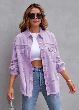 Raw-Edges Denim Jacket | Casual Women’s Outerwear for Spring & Autumn 🌼 PEPE 's Hoodie Sportswear Store