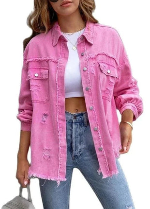 Raw-Edges Denim Jacket | Casual Women’s Outerwear for Spring & Autumn 🌼 PEPE 's Hoodie Sportswear Store