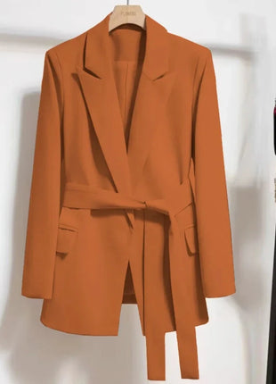 Women's Blazers Spring Autumn Suit Coat Beige Tie Up Jacket Slim Fit Stylish Top Outerwear Office Lady Blazer for Women Clothing QDMUCHENLUOKE Store