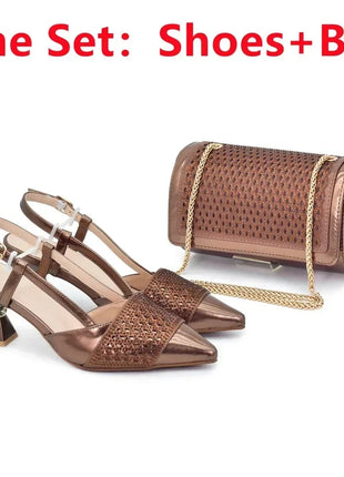 New Design Nigerian Wedding Matching Shoe and Bag Decorated with Rhinestone Wedding Shoes and Bags Set for Women Italian 2025 Italian trend store