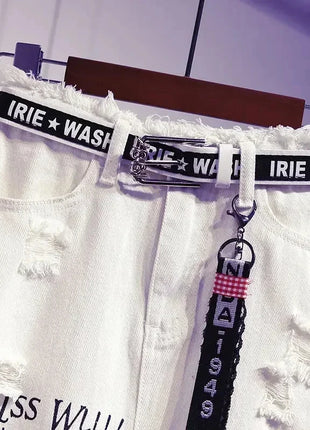 White Denim Letter Print Long Skirt Salty-Candy Store