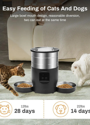 4.5L Button WiFi Automatic Cat Feeder Includes Two Stainless Steel Bowls Smart Pet Cat and Dogs Food Dispenser Feeder Pet Feeder Dropshipman