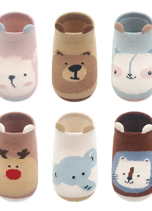 6 Pairs Kids Cotton Socks Non-slip Boys and Girls Cute Cartoon Animal Patterned Comfy Breathable Baby Floor Socks Stone's Store