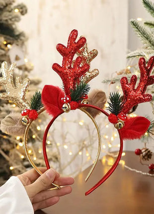 Christmas Glitter Deer Antlers Headband Party Party Dress Up Headwear Cute Cartoon Bell Reindeer Headband Gift for Friends