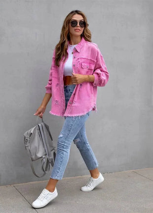 Raw-Edges Denim Jacket | Casual Women’s Outerwear for Spring & Autumn 🌼 PEPE 's Hoodie Sportswear Store