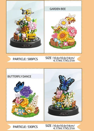 Cute Butterfly/Bee With Flowers And Clear Display Set Mini Building Blocks Stone's Store