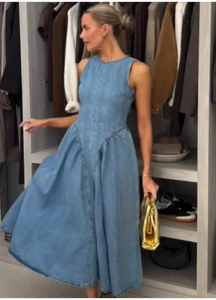 Fashion Solid Long Denim Vestidos Women Sleeveless OffShoulder Lace Up Backless Square Neck Jeans Dresses 2025 Chic Street Wear PfotenSpaß