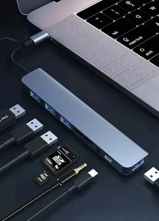 8 in 2 USB +Type C HUB Docking Station with 3.5mm Audio Jack Adapter Micro SD Card Reader Laptop Tablet Phone Disk Converter Wisdom Interest Store