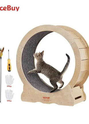 VEVOR Cat Exercise Wheel Natural Wood Silent Running Toy Treadmill Roller Wheel with Detachable Carpet for Most Cats Pet Fitness Dropshipman