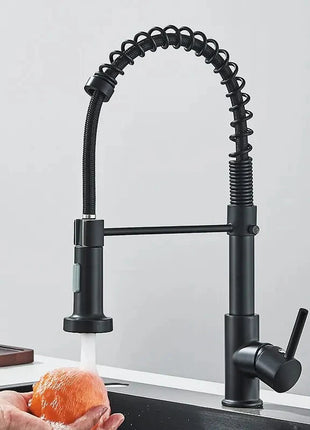 🚰 Pull-Down Kitchen Faucet – Matte Black Brass Spring Faucet with Dual Mode Nozzle | Hot &amp; Cold Mixer Tap for Single-Hole Sink Installation YYYMEST Factory Store