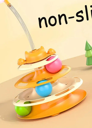 Interactive Cat Toy Tower Kitten Turntable Track Roller Balls Toys With Feather Pets Training Supplies Toy For Cat Tower Dropshipman