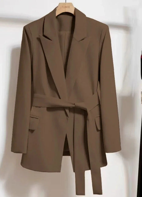Women's Blazers Spring Autumn Suit Coat Beige Tie Up Jacket Slim Fit Stylish Top Outerwear Office Lady Blazer for Women Clothing QDMUCHENLUOKE Store