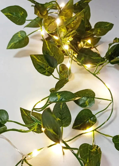Flower Green Leaf String Lights Artificial Vine Fairy Lights Battery Powered Christmas Tree Garland Light for Weeding Home Decor HOUHOM Official Store