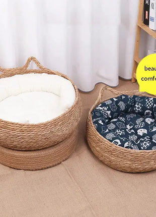 Cat Bed Woven Removable Floor Rattan Stone's Store