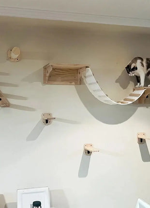 Wall Mounted Cat Climbing Shelves Cat House Cat Bridge Cat Hammock with Scratching Post and Pedals or Stairway for Kittens Dropshipman