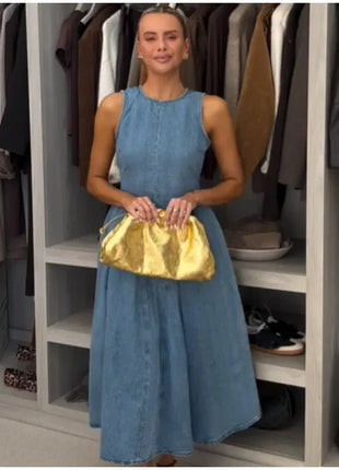 Fashion Solid Long Denim Vestidos Women Sleeveless OffShoulder Lace Up Backless Square Neck Jeans Dresses 2025 Chic Street Wear PfotenSpaß