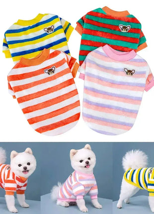 Soft Fleece Pet Clothes For Small Dogs Winter Warm Dog Vest Rainbow Striped Puppy Cats Clothing Chihuahua Poodle Shih Tzu Coats Dropshipman