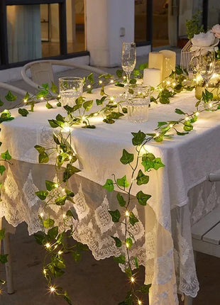 Flower Green Leaf String Lights Artificial Vine Fairy Lights Battery Powered Christmas Tree Garland Light for Weeding Home Decor HOUHOM Official Store