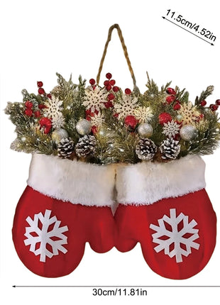 2025 Christmas Garland Creative Glove Shaped Simulated Flower Wreath Window Door Gate Decoration Door Sign Xmas Party Decoration 52Kitchen_CS Store