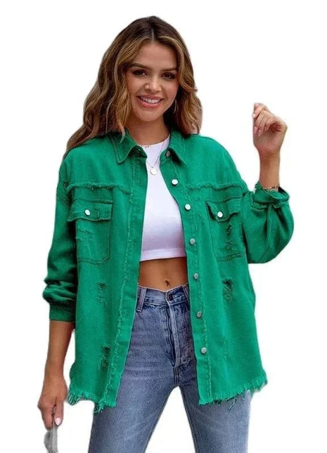 Raw-Edges Denim Jacket | Casual Women’s Outerwear for Spring & Autumn 🌼 PEPE 's Hoodie Sportswear Store