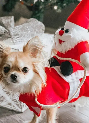 Pet Christmas Costume Riding Horse Santa Dogs Vest Coat Clothes Funny Christmas Halloween Party Dressing up Dogs Cats Outfit Dropshipman