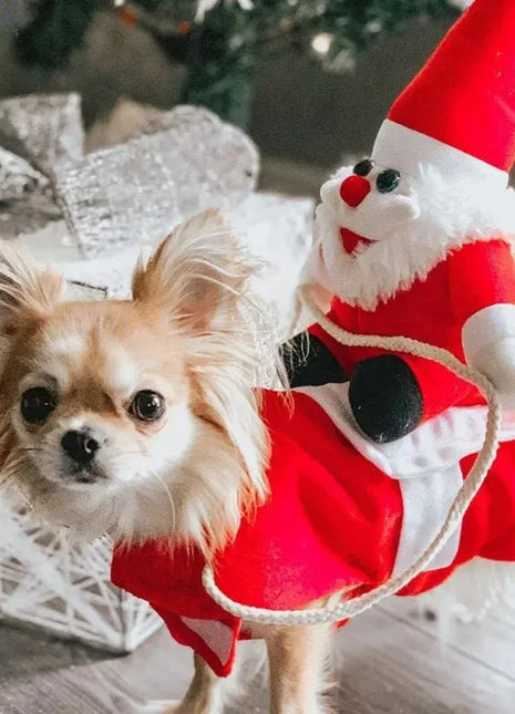 Pet Christmas Costume Riding Horse Santa Dogs Vest Coat Clothes Funny Christmas Halloween Party Dressing up Dogs Cats Outfit Dropshipman