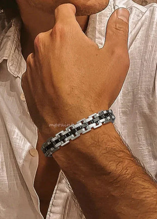 Gents Bracelet for Men Two Tone Stainless Steel Bracelets mprainbow Official Store