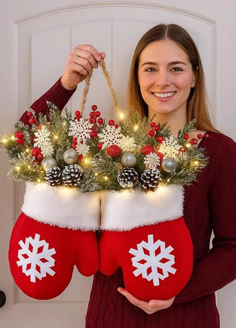 2025 Christmas Garland Creative Glove Shaped Simulated Flower Wreath Window Door Gate Decoration Door Sign Xmas Party Decoration 52Kitchen_CS Store