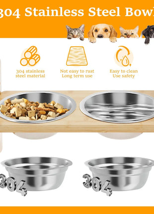 Elevated Dog Bowls Wood Tilted Adjustable Dogs Feeder Stand with Stainless Steel Food Bowls for Your Cat and Dog Pet Accessories Dropshipman
