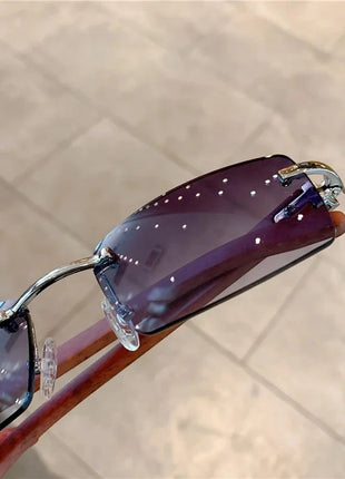 Rimless Wooden Pattern Sunglasses Shiny Apparel Store