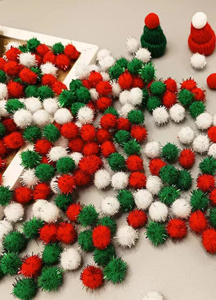 10/20/30 MM Glitter Pompom Fluffy Plush Christmas Decoration Gold Wire Flash Plush Ball Handmade Children's DIY Materials 100PCS