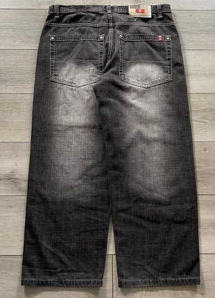 American Hip Hop Retro Gothic Print Jeans Women Y2K New Street Selling Fashion Loose Straight Wide Leg Pants Unisex Joker Jeans XiangMin Clothes Store